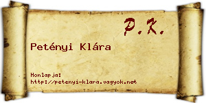 Petényi Klára névjegykártya
